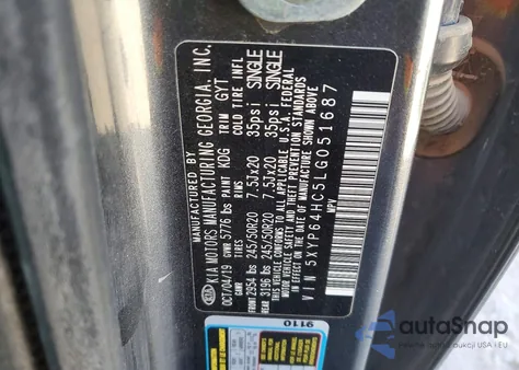 2020 Kia Telluride S z USA, uszkodzony, nr VIN 5XYP64HC5LG051687